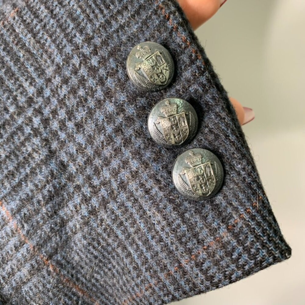 Vintage Burberrys Men's Blue Plaid 100% Camel Hair Sports Coat Blazer Jacket - Picture 8 of 13